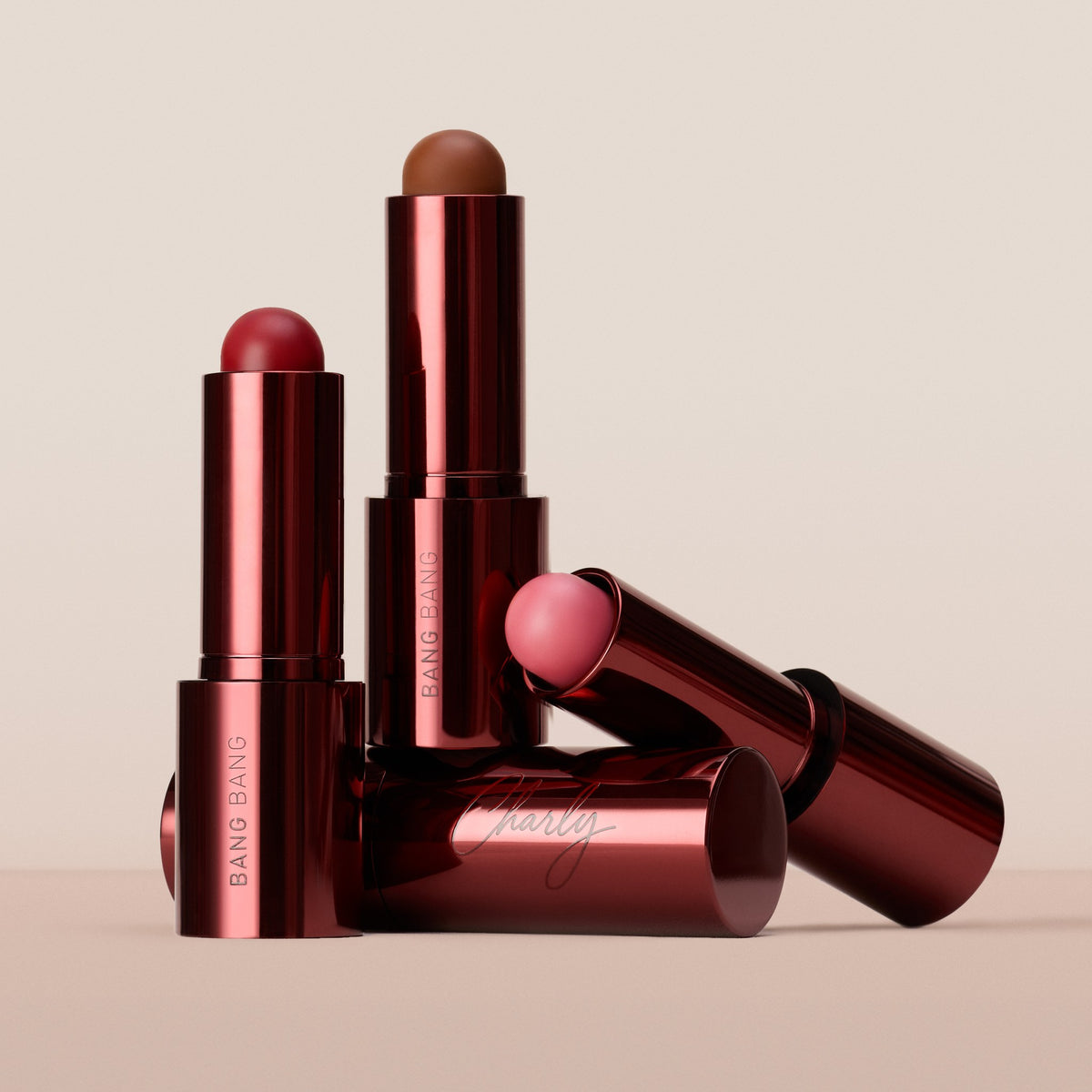 The three Bang Balm shades of the Hôtel Charly collection
