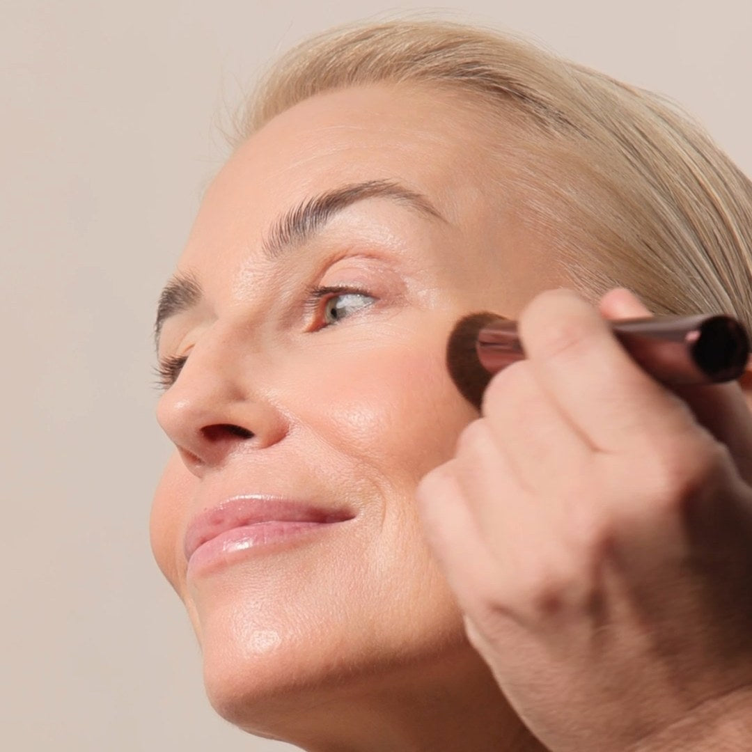 The Pro Buffer Brush on the cheek, close-up